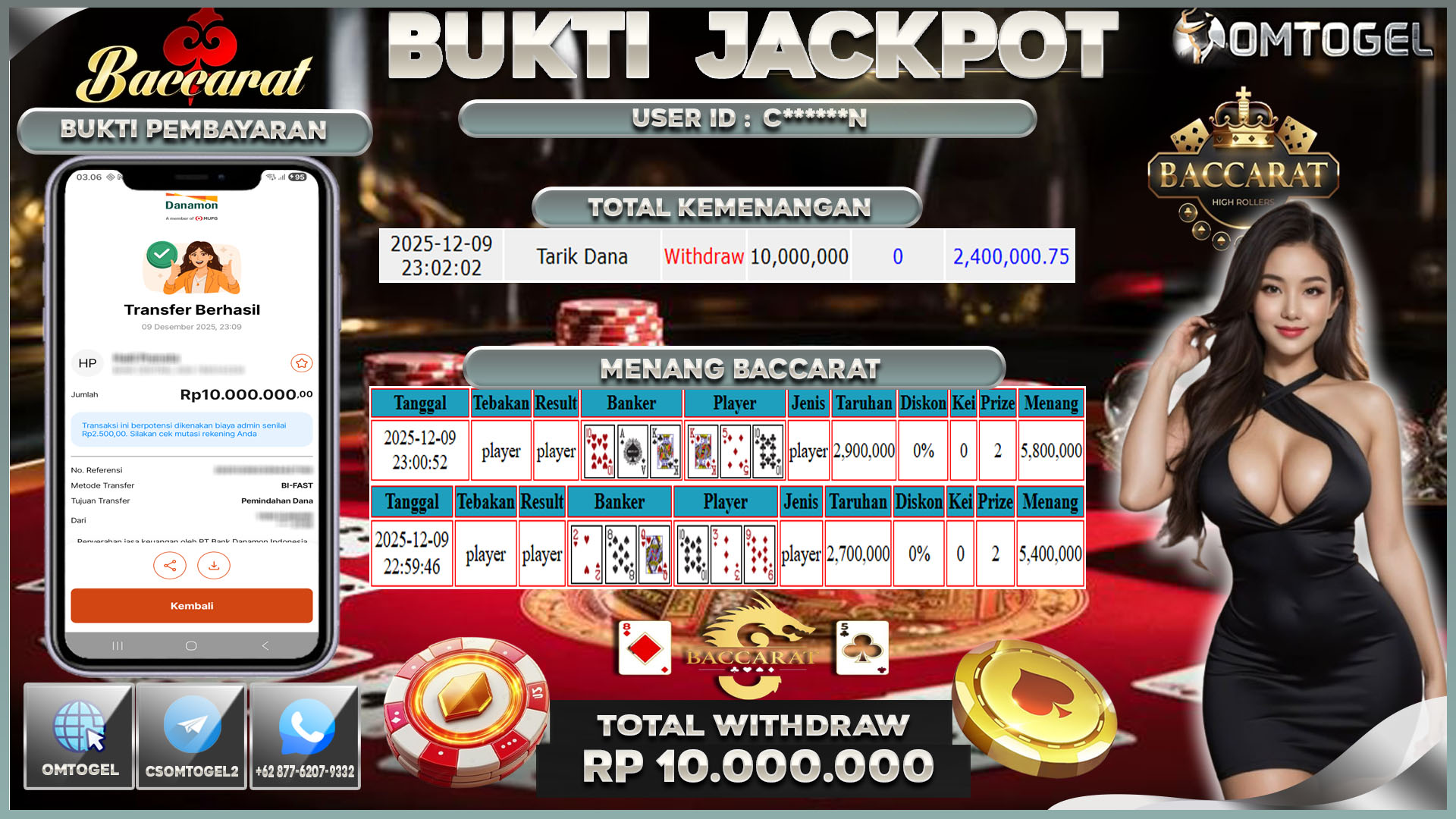 OMTOGEL JACKPOT LIVECASINO BACCARAT  ,10 JUTA DI BAYAR LUNAS ,-