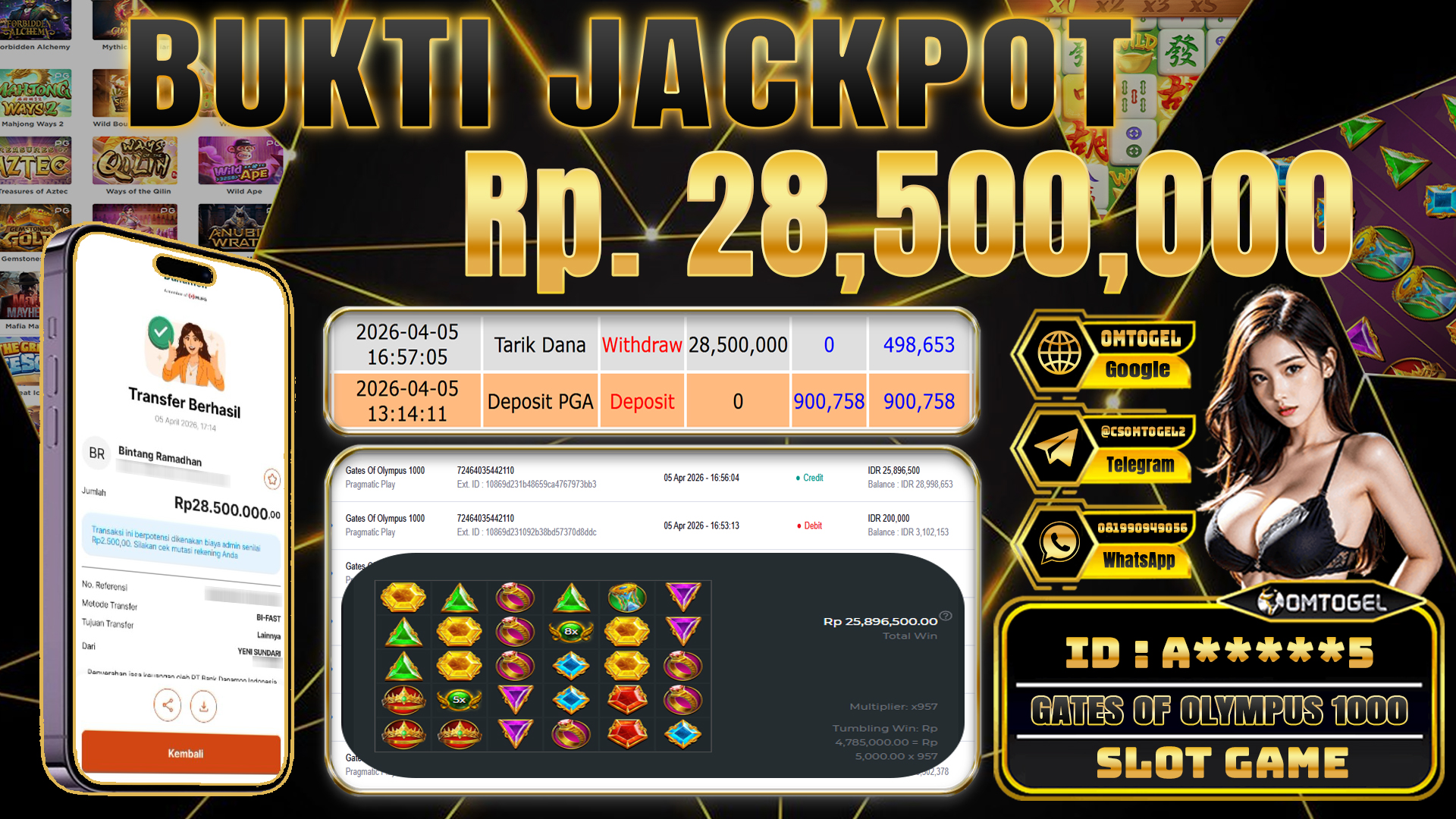 OMTOGEL JACKPOT PRAGMATIC PLAY GATES OF OLYMPUS 1000 , 28 JUTA DI BAYAR LUNAS ,-