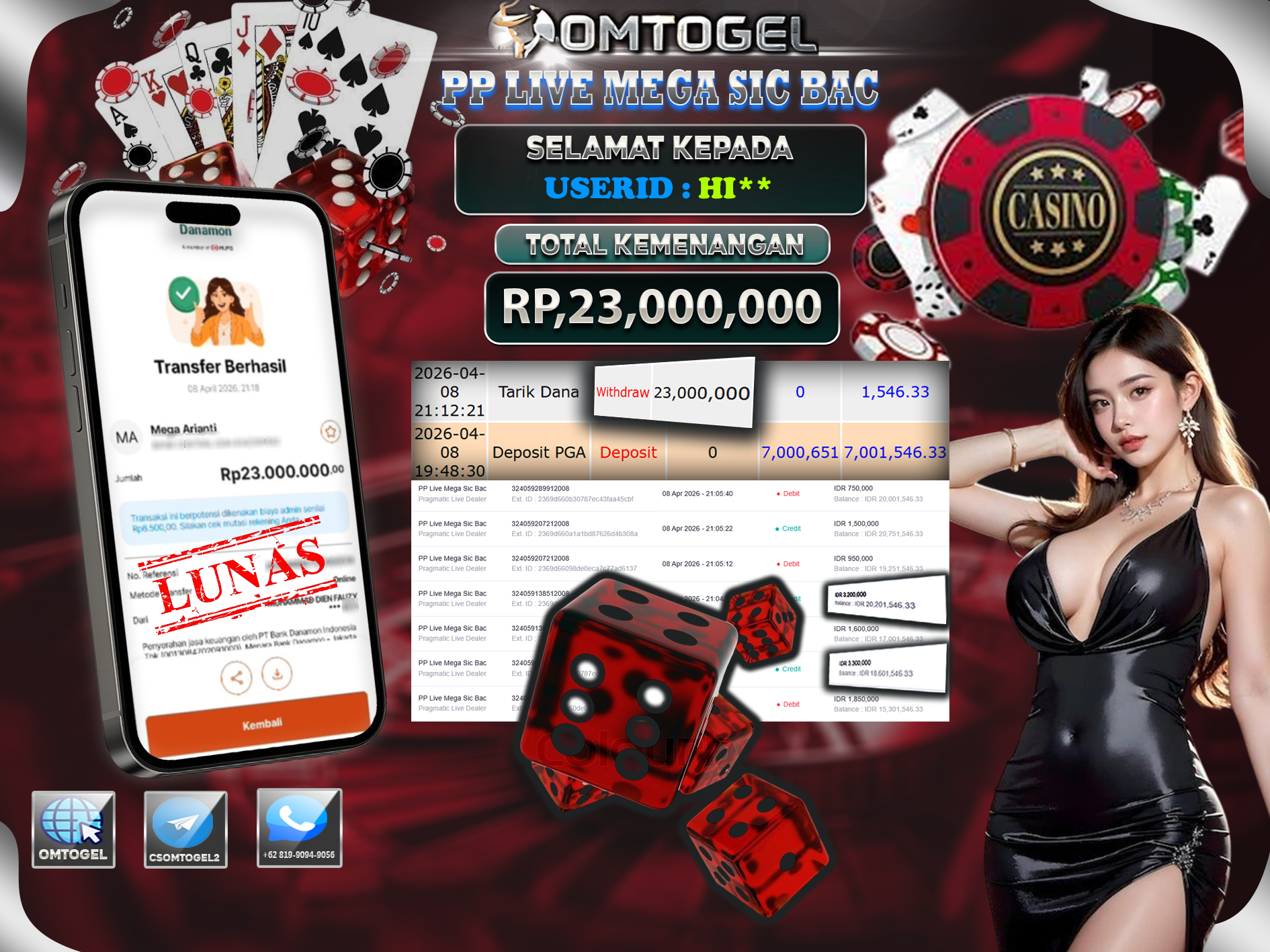OMTOGEL JACKPOT PRAGMATIC LIVE DEALER PP LIVE MEGA SIC BAC, 23 JUTA DI BAYAR LUNAS ,-