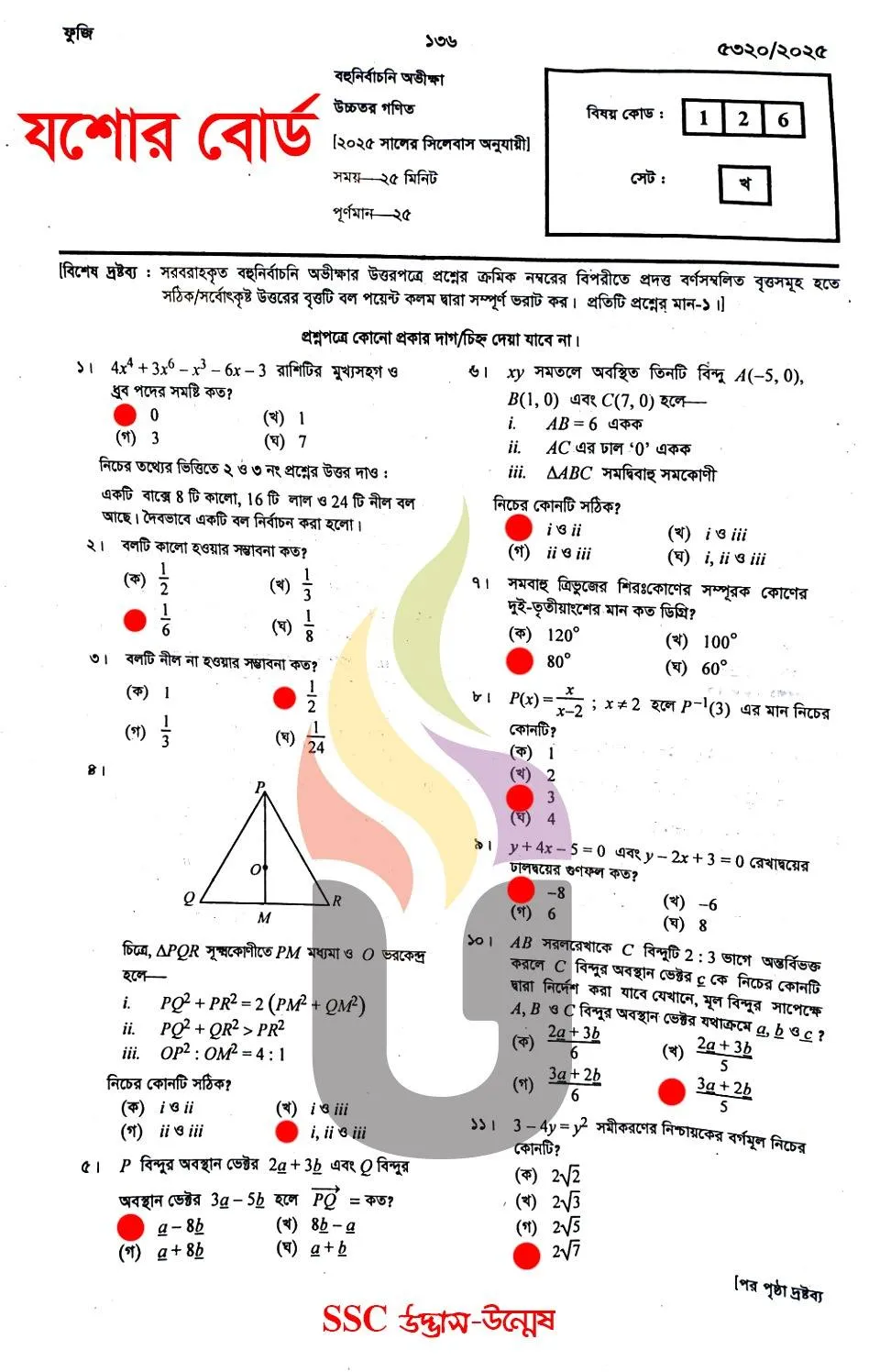 Higher Math MCQ Question Solution Jessore Board SSC 2025