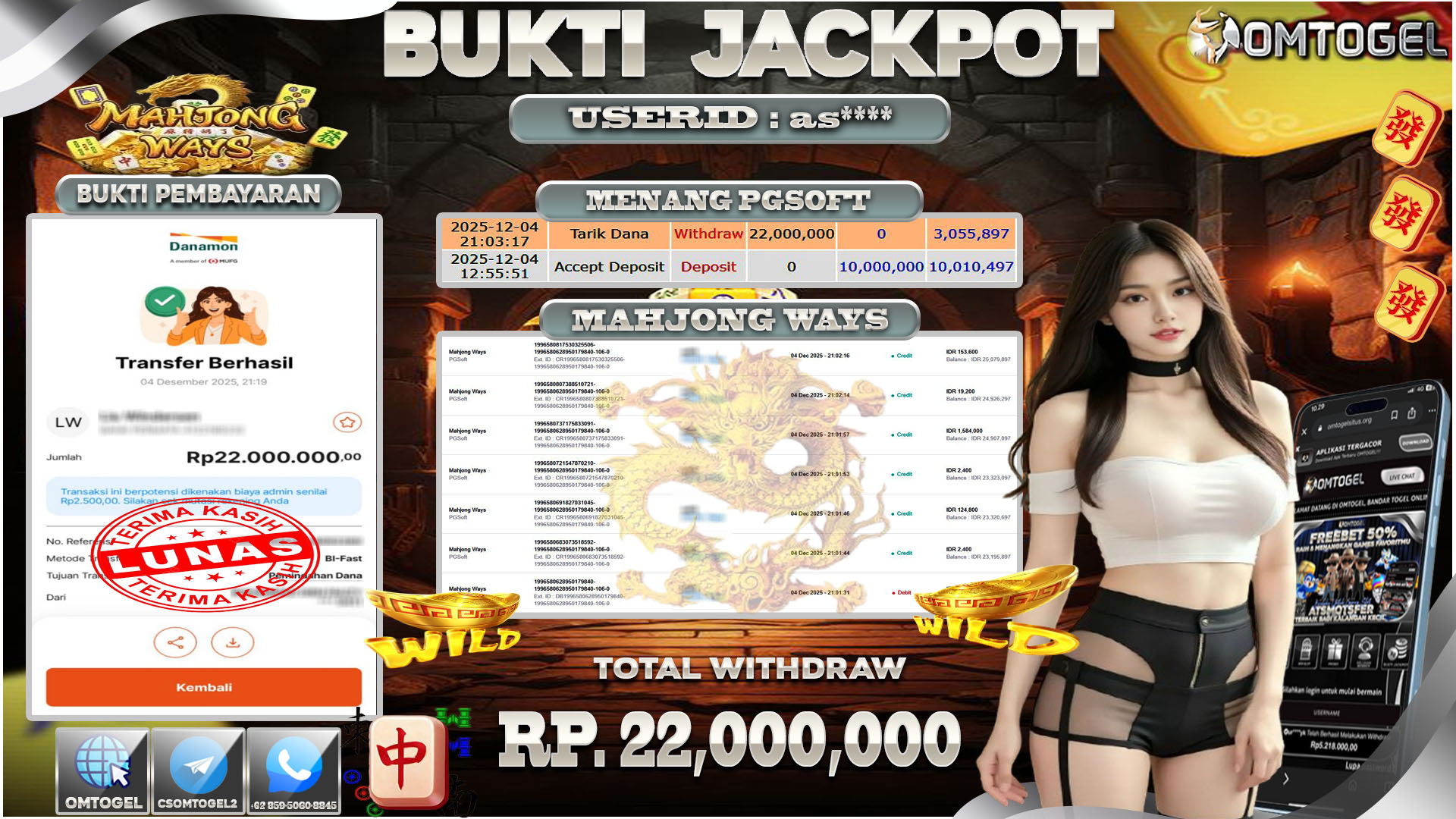 OMTOGEL JACKPOT PGSOFT MAHJONG WAYS  ,22 JUTA DI BAYAR LUNAS ,-