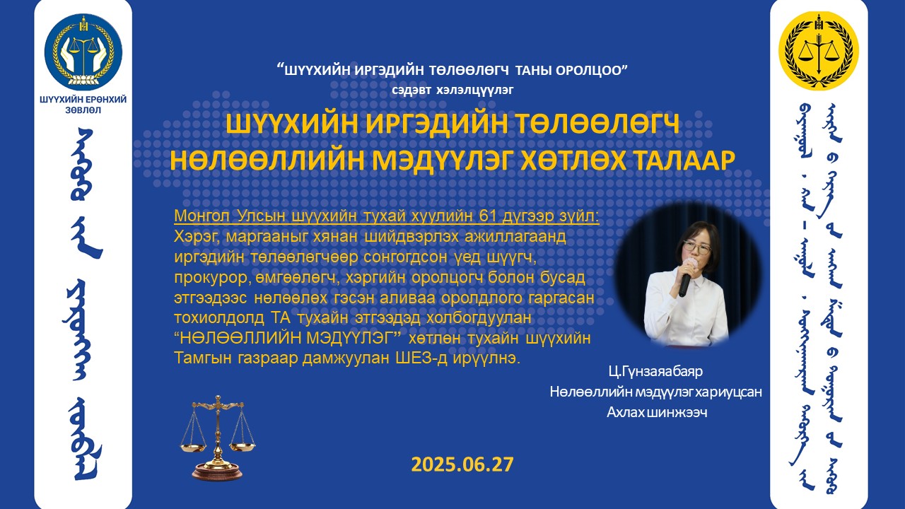 Шүүхийн иргэдийн төлөөлөгч нөлөөллийн мэдүүлэг хөтлөх талаар