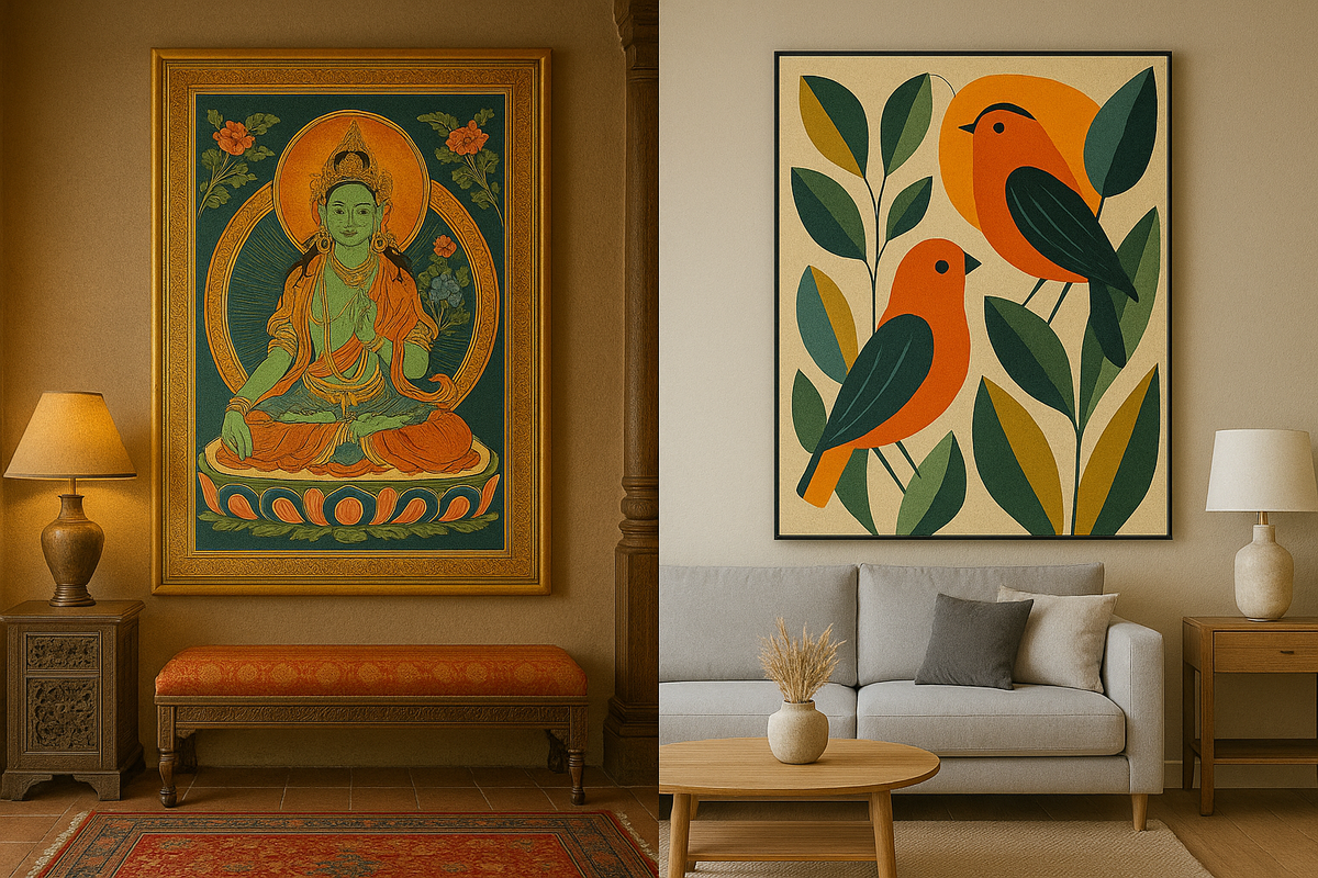 Traditional Nepali wall paintings in nepal and modern murals