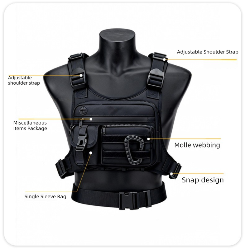 Black Outdoor Tactical Chest Pack – Lightweight Running & Hiking Vest for Men (27×17×5cm)