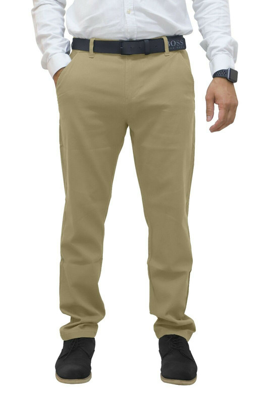 Mens Chino Pants Regular Fit Flat-Front Casual Stretch