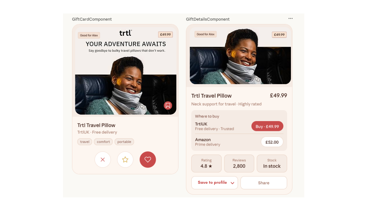 omo gift card and detail view