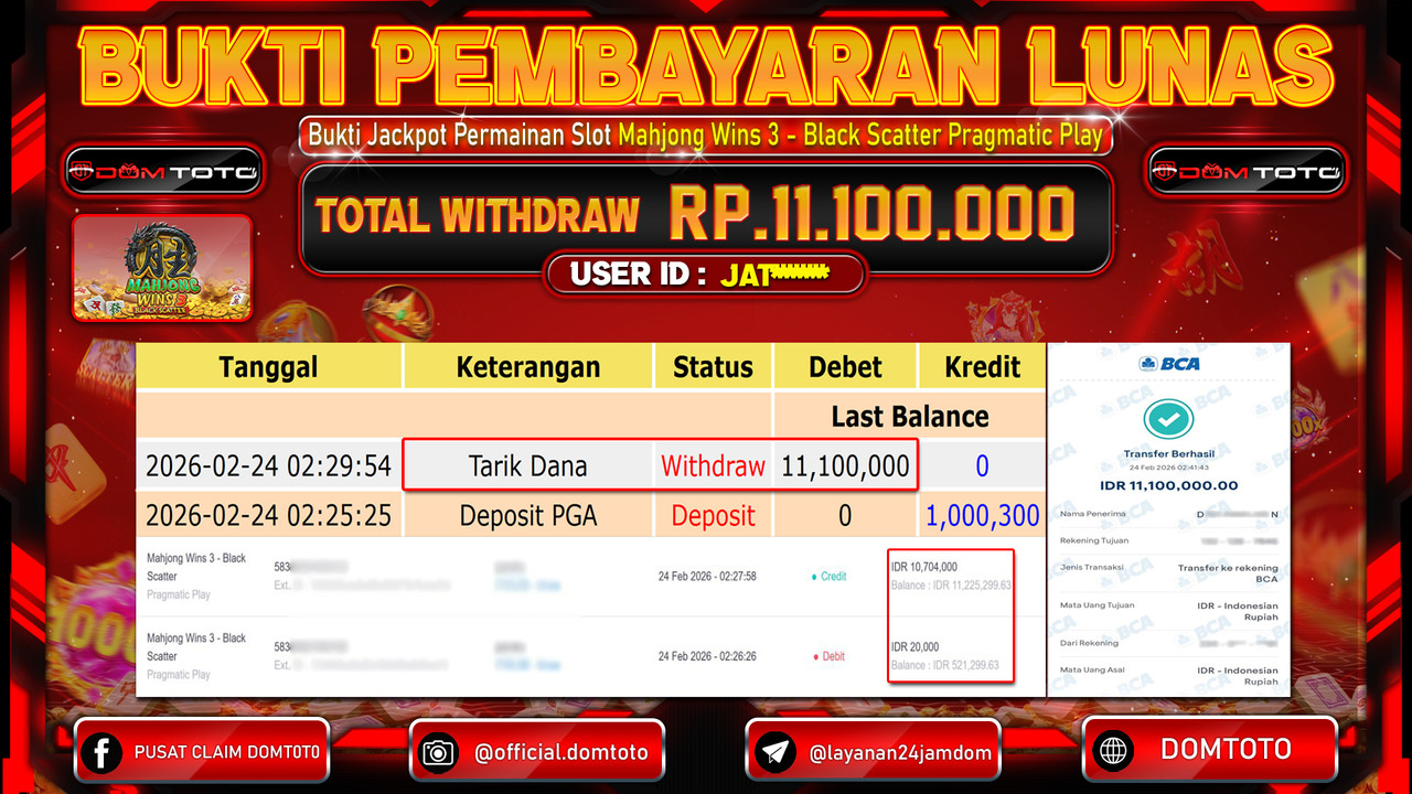 JACKPOT Menang Slot Mahjong Wins 3 - Black Scatter Pragmatic Play 24 FEBRUARI 2026