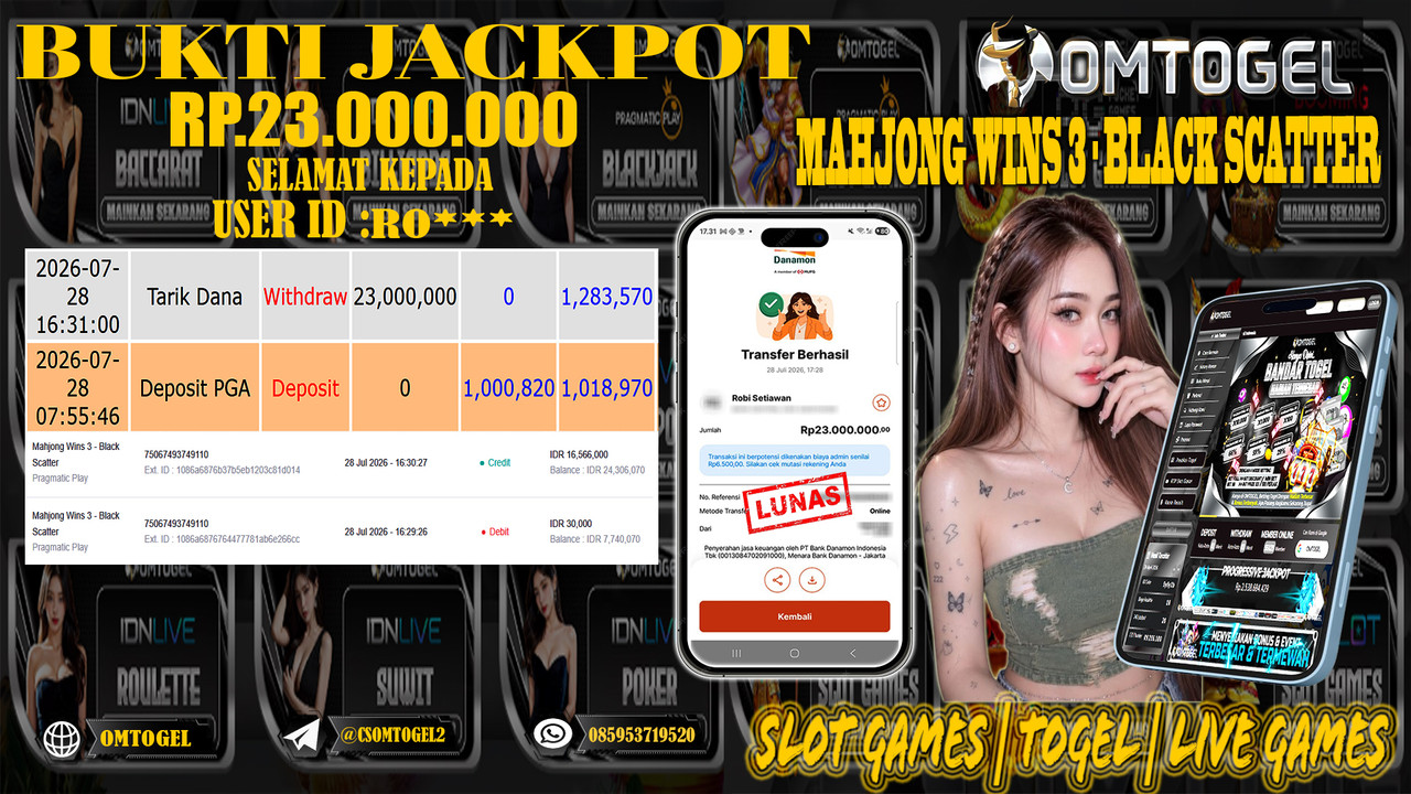 OMTOGEL JACKPOT PRAGMATICPLAY MAHJONG WINS 3 BLACK SCATTER  Rp,23,000,000,- DIBAYAR LUNAS
