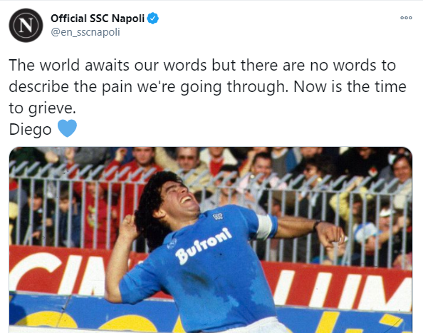 Pernyataan duka Napoli untuk Diego Maradoba.