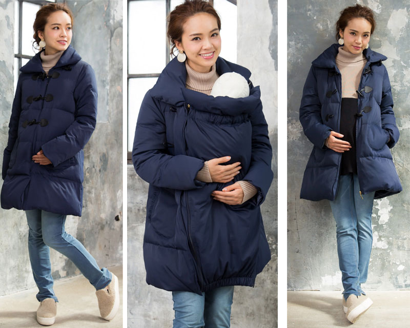 Down Duffle Mother Coat With Baby Pouch | SWEET MOMMY