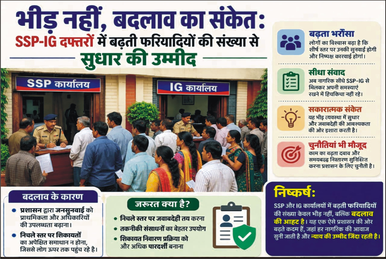भीड़ नहीं, बदलाव का संकेत: SSP-IG दफ्तरों में बढ़ती फरियादियों की संख्या से सुधार की उम्मीद प्रयागराज। 