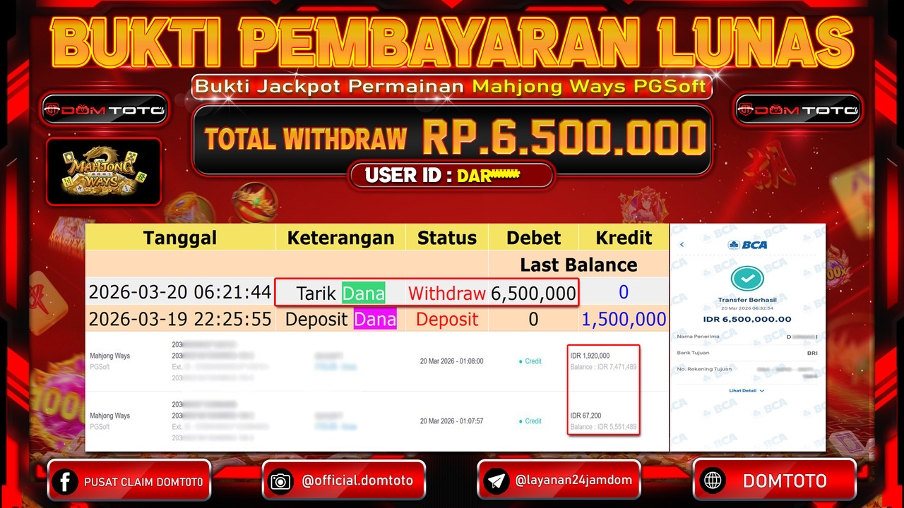 JACKPOT SLOT Mahjong Ways PGSoft 20 MARET 2026