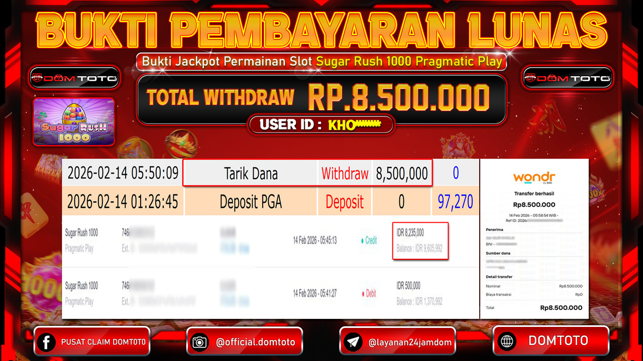 JACKPOT SLOT Sugar Rush 1000 Pragmatic Play 14 FEBRUARI 2026