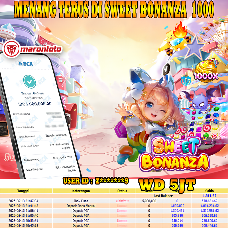 Bukti Kemenangan Member Marontoto Sebesar 5,000,000 JuTa