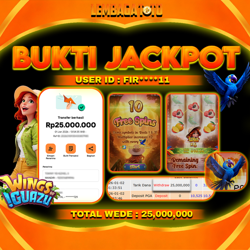 BUKTI JACKPOT 02 JANUARI LEMBAGATOTO WINGS IGUAZU Rp25,000,000,- LUNAS