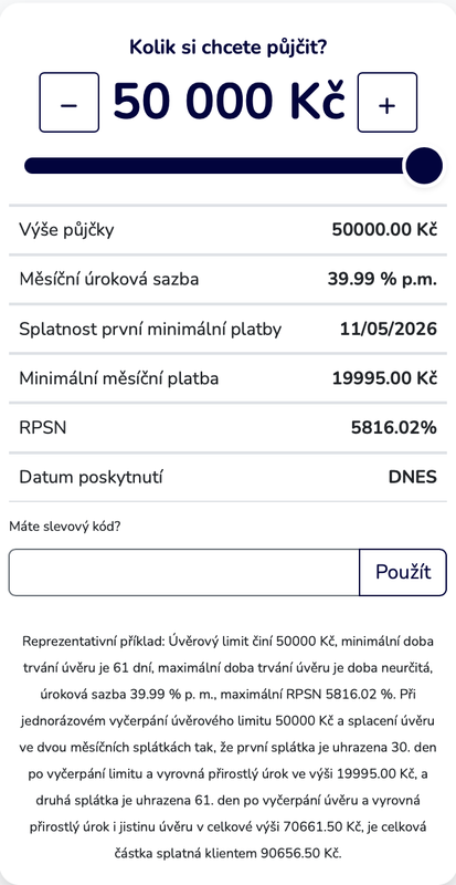 žádost o půjčku krok 1