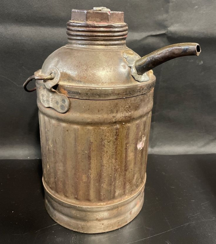 Antique Metal Oil Kerosene Gas Can with Spout and Handle Rustic Primitive Decor