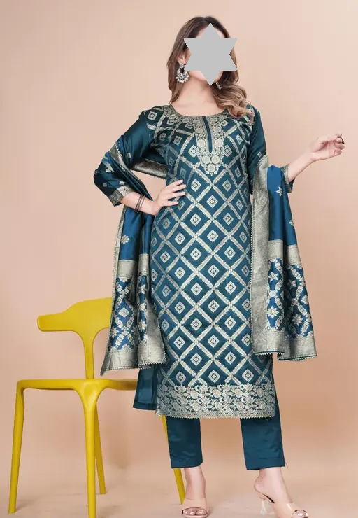 Designer Art Silk Unstitched Suit Material Beautiful Party wear Woven banarasi suit material For Women Kurta Set With Dupatta for Ladies Color 4 (R119)