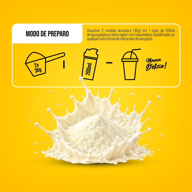 Modo de preparo: 2 dosadores (30g) em 200ml de &aacute;gua ou leite