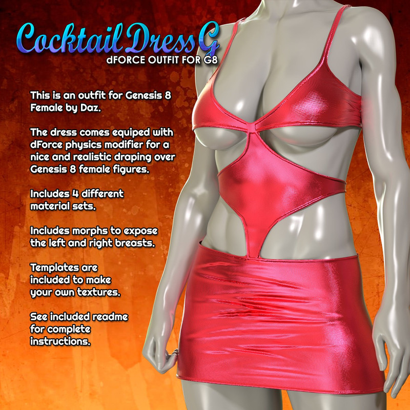 Exnem dForce Cocktail Dress G for Genesis 8 Female