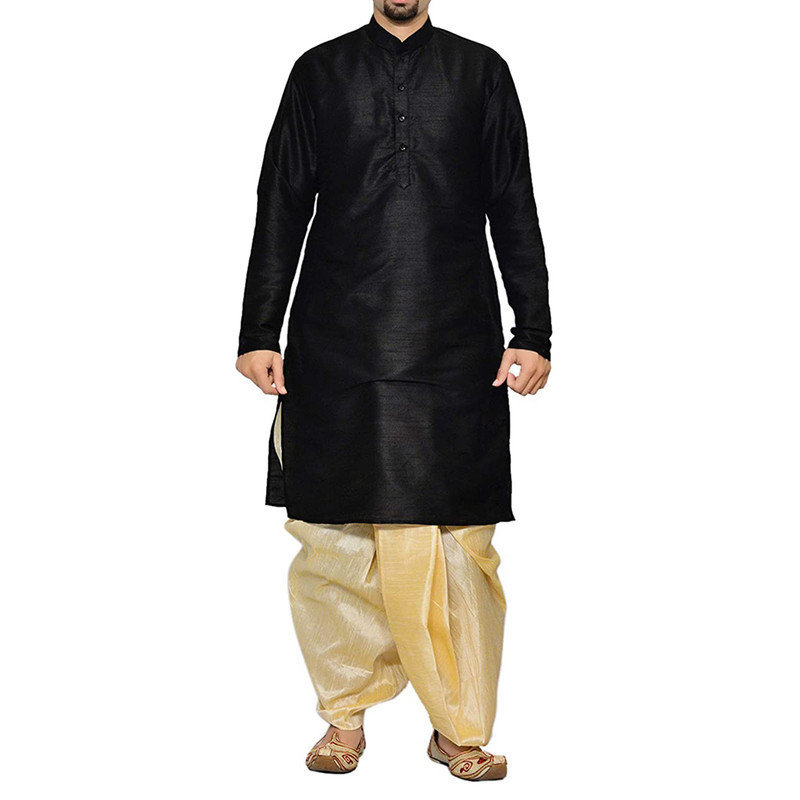 Men’s Dhoti Kurta For Party Wear Readymade Indian Ethnic Dupion Silk Kurta Set