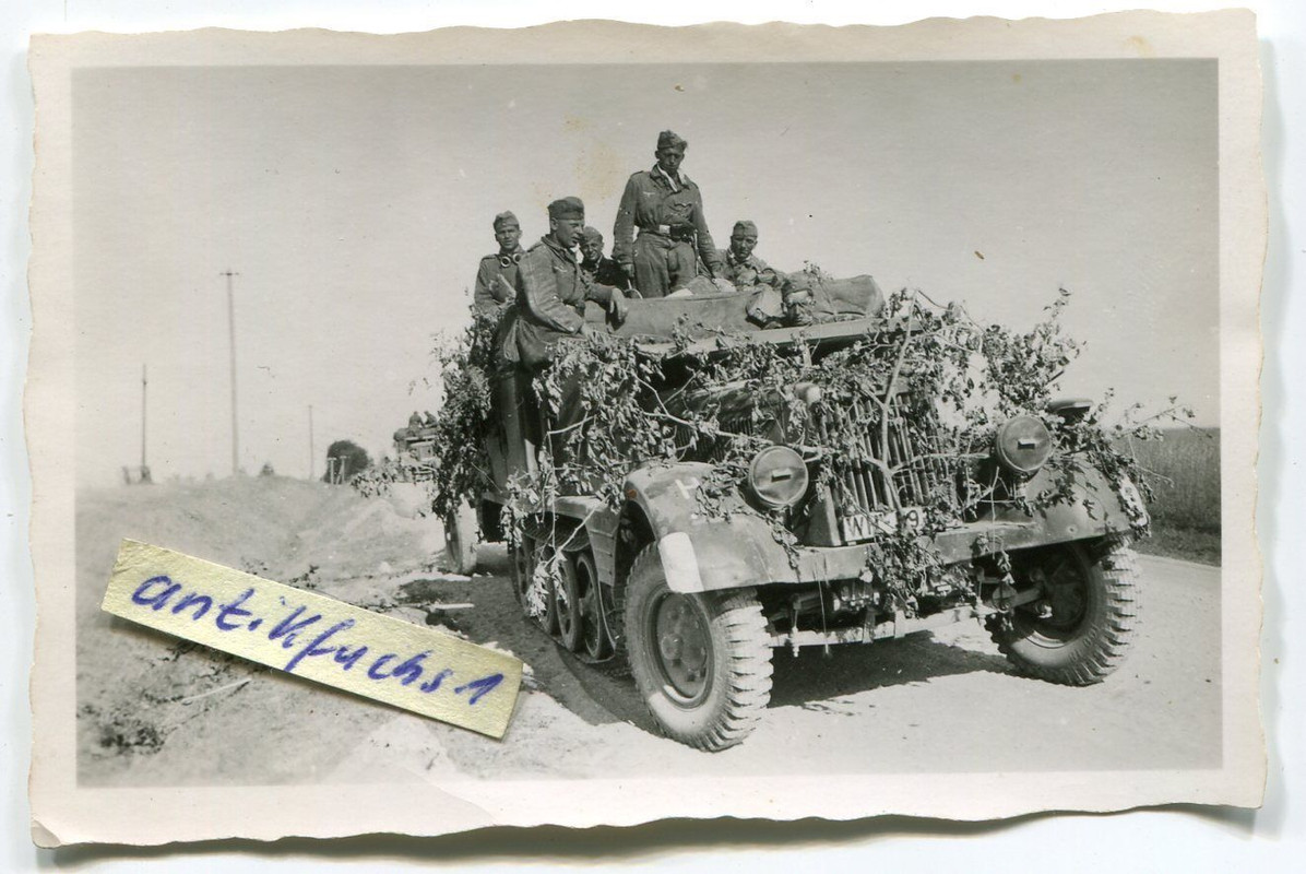 Deut.Halbkette mit Ästen getarnt bei Front-Fahrt