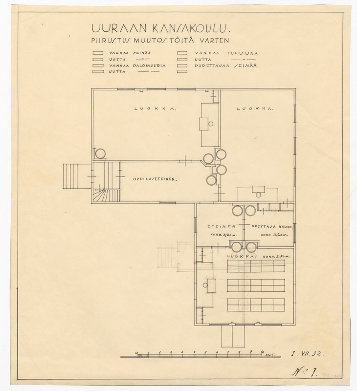Viipurin maistraatin arkisto Icb 215 Uuraan kansakoulu muutospiirustus 1 1932 1932 Tiedosto 1