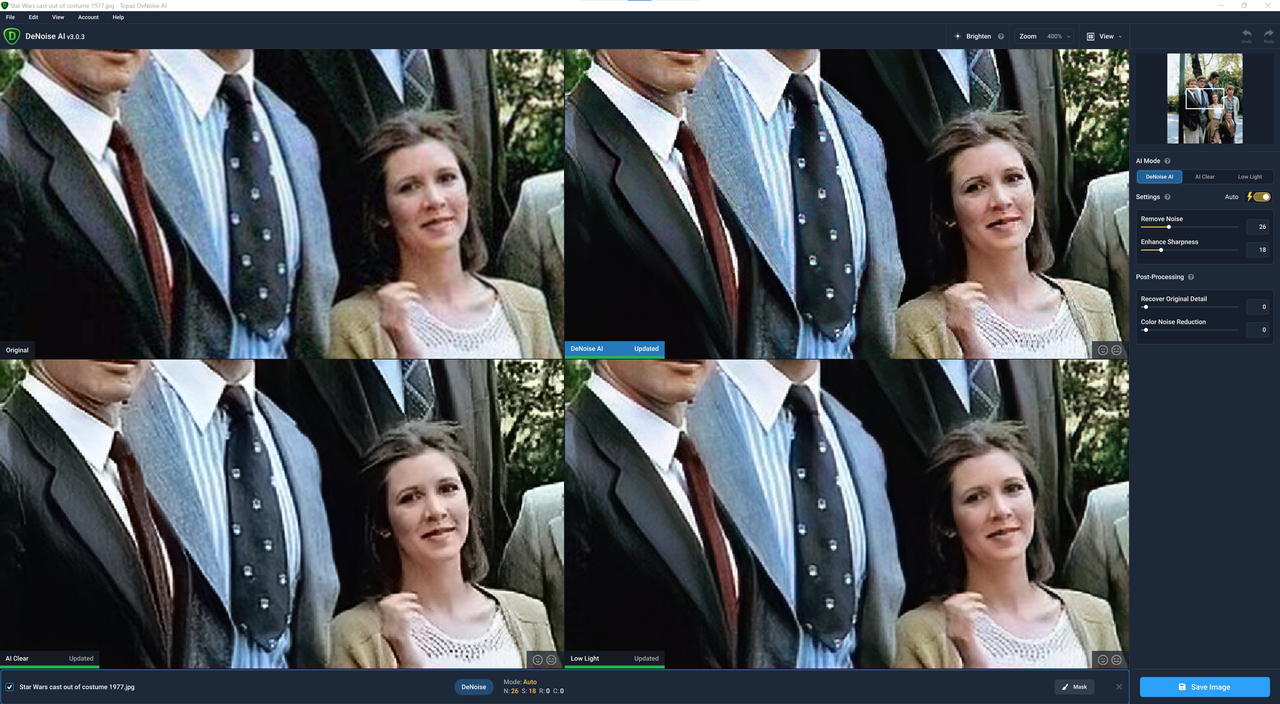 DeNoiseAI - pixelated previews