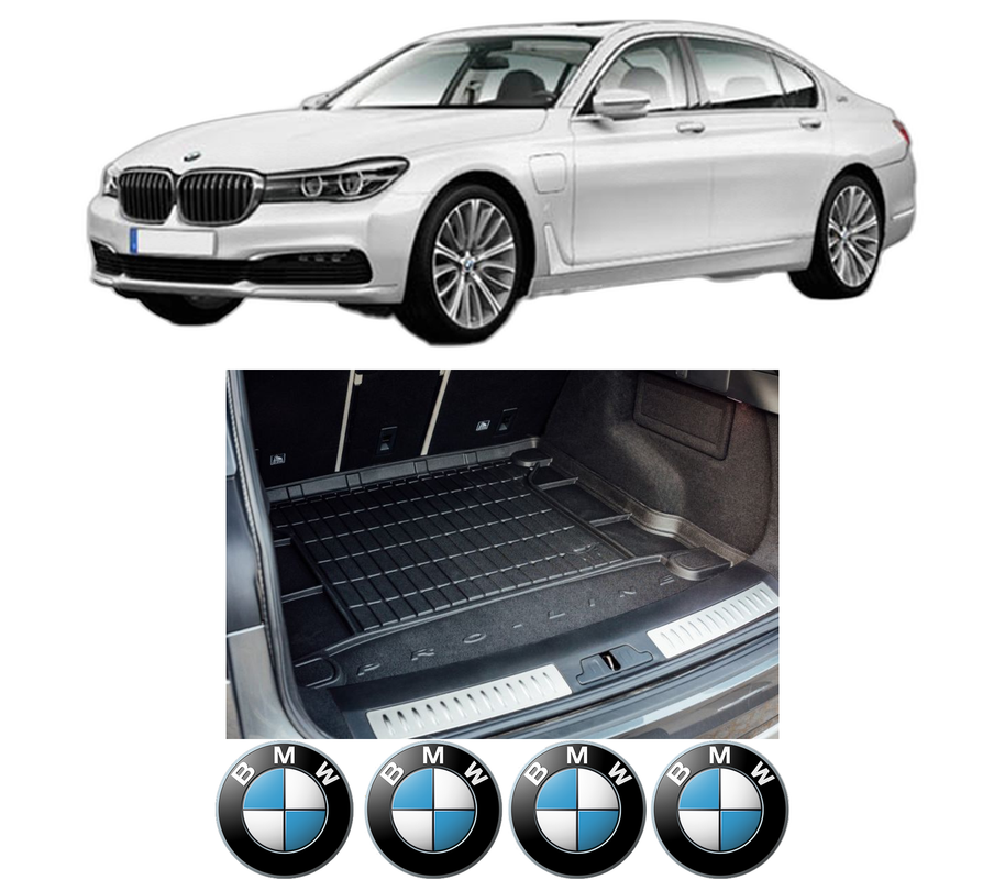 Tavita Portbagaj BMW Seria 7 (G11, G12) din 2015-2022, Protectie Portbagaj Auto, 4x Stickere auto cu BMW