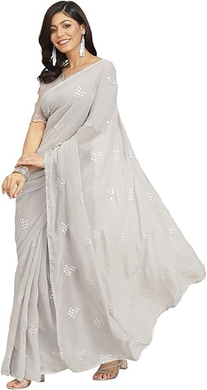 Womanista Georgette Mirror Work Saree