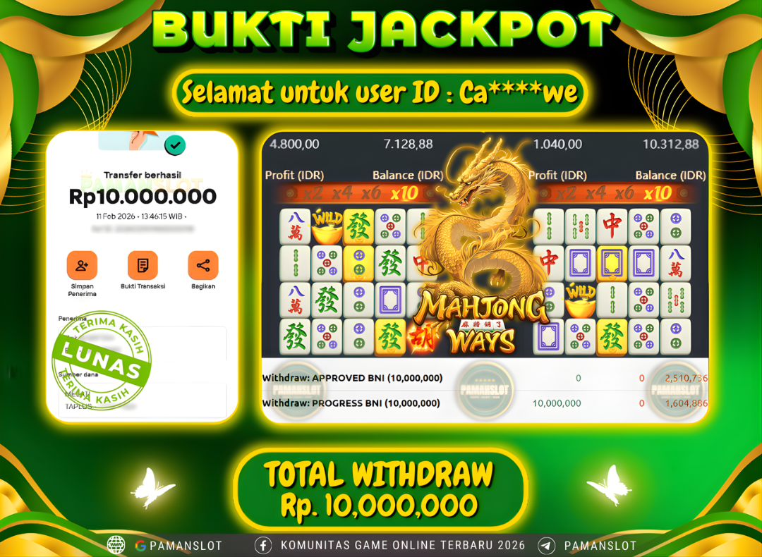 PAMANSLOT JACKPOT Game PG - Mahjong Ways Rp.10,000,000- LUNAS