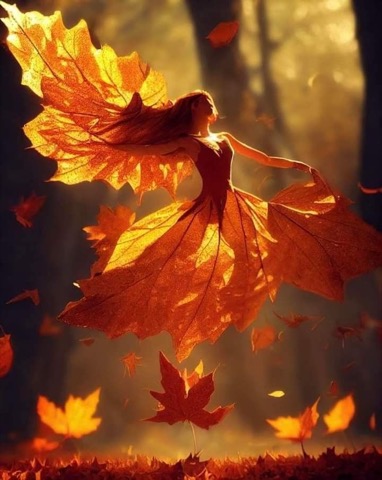 Fall-Lady-Orange-Leaves