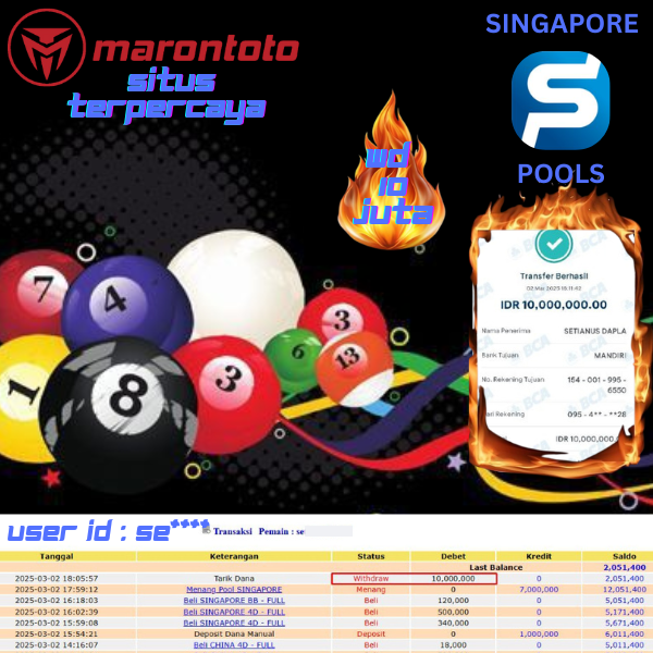 Bukti Kemenangan Member Marontoto Sebesar 10,000,000 JuTa