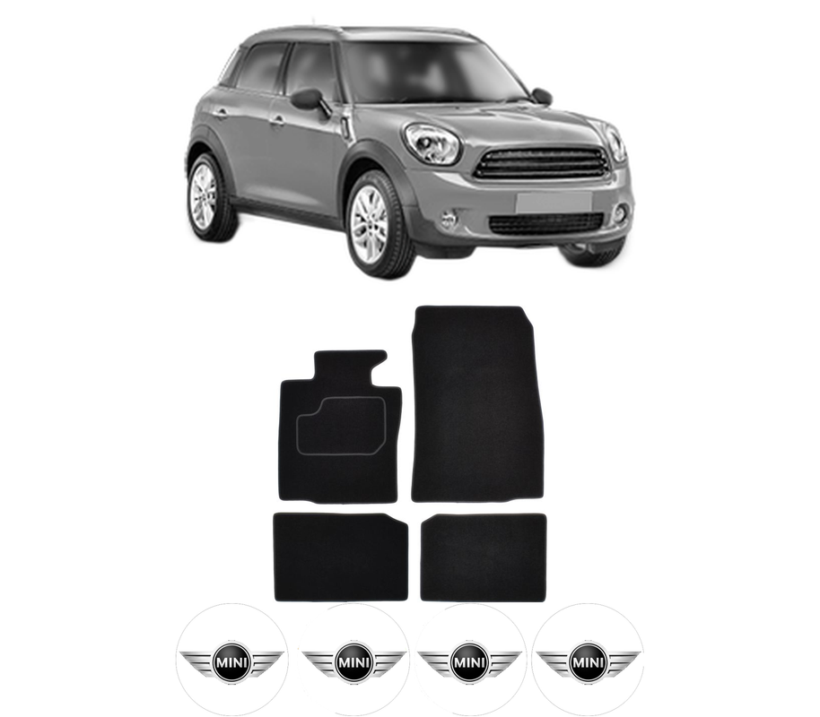 Set Covorase Presuri MINI MINI COUNTRYMAN (R60) din 2010-2016, Auto, Material Textil Mocheta, 4 Stickere auto cu MINI