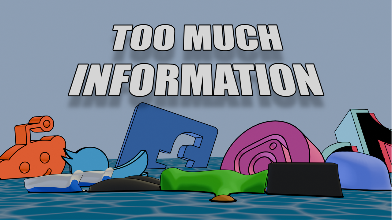 Tv head character floating in the ocean with a the icons of Reddit, Twitter, Facebook, Instagram, and Tiktok around him