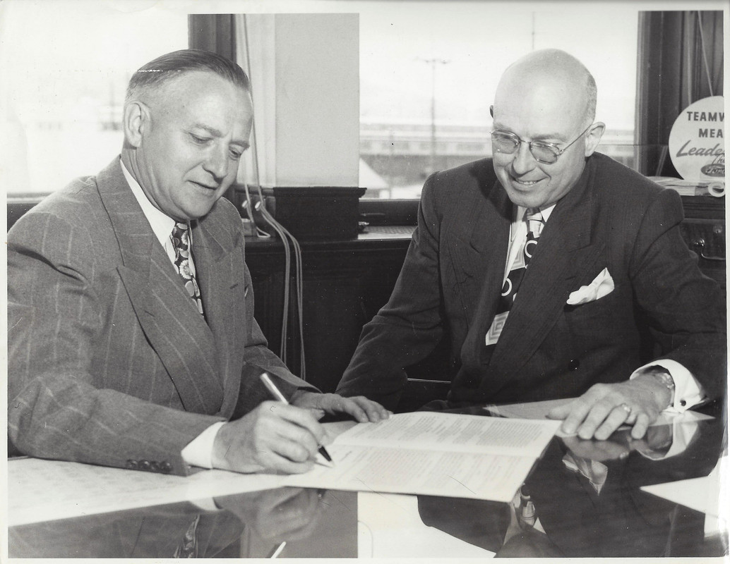George Gaudin sings franchise agreement for San Jose Ford circa 1950