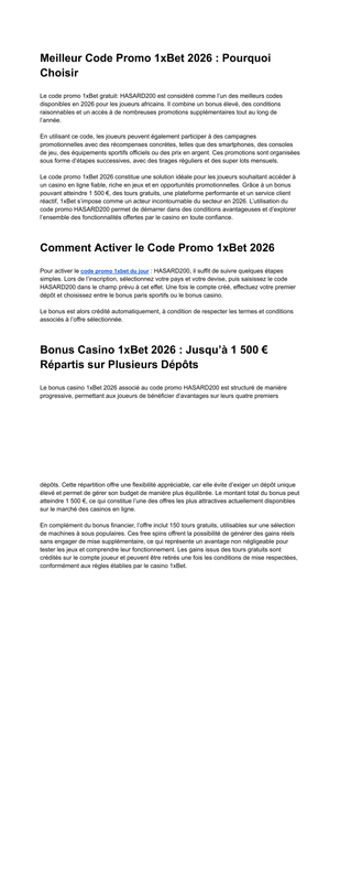 Code Promo 1x Bet 2026 HASARD200 Bonus 130