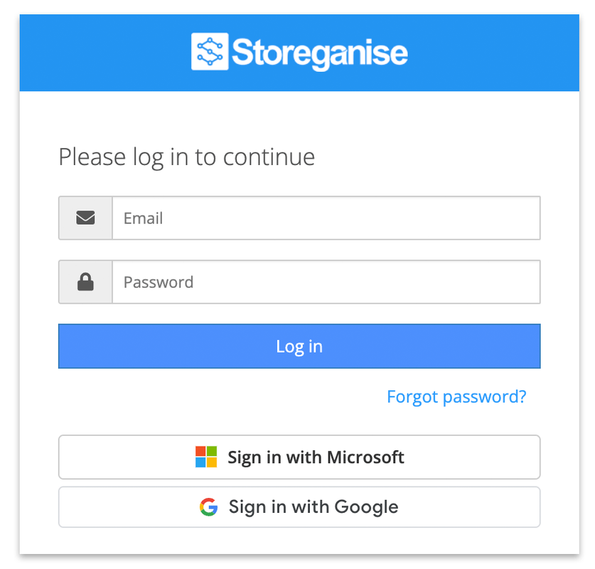 Storeganise Single Sign-on with Google and Microsoft