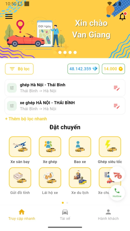 Giao diện App Tiên Rồng minh bạch giá cả