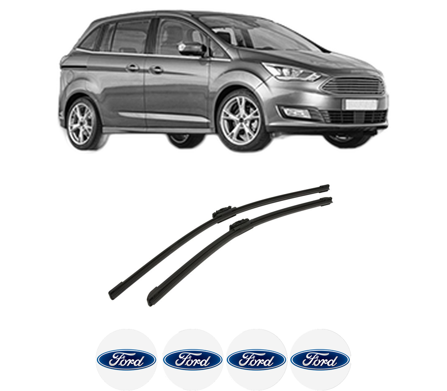 Set stergatoare auto FORD C-MAX II Van din 2010-2019, pentru parbriz auto, 2 bucati, Bosch Aerotwin, din cauciuc siliconat rezistent, 4 Stickere Auto FORD