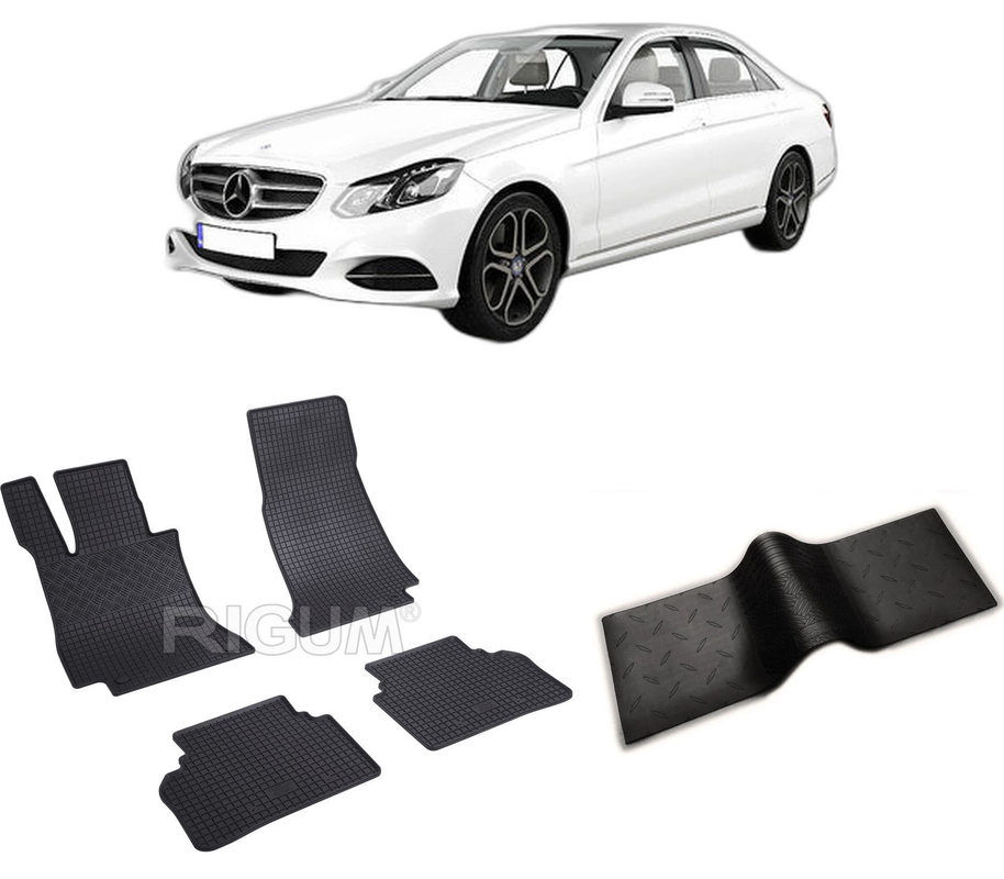 Set covorase auto MERCEDES E-CLASS W213 din 04.2016-07.2023, cu covoras tunel median, CAROSERIE SEDAN, Presuri cauciuc 100%, compatibil cu autoturismul MERCEDES E-CLASS W213, Rigum