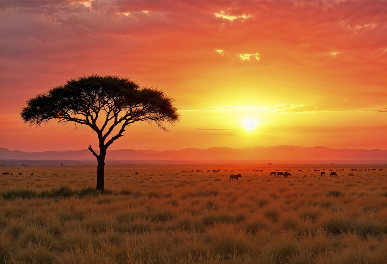 Wildlife sunset in Tsavo National Park Kenya