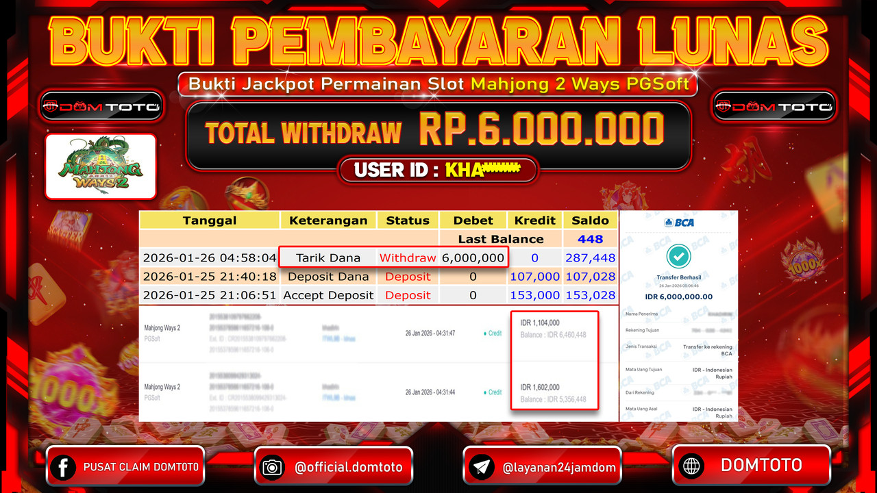 JACKPOT SLOT Mahjong Ways 2 PGSoft 26 JANUARI 2026