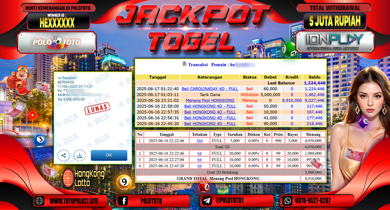 POLOTOTO JACKPOT TOGEL HONGKONG LOTTO Rp.5.000.000,-