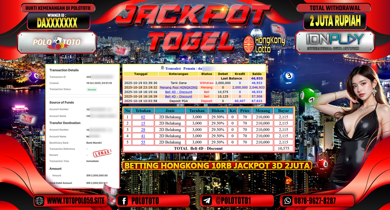 POLOTOTO JACKPOT TOGEL MENANG HONGKONG LOTTO Rp.2.000.000,- LUNAS