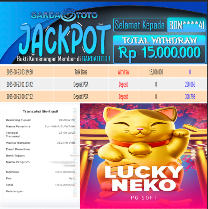 JACKPOT MAIN DI SLOT PG SOFT LUCKY NEKO WD Rp 15,000,000