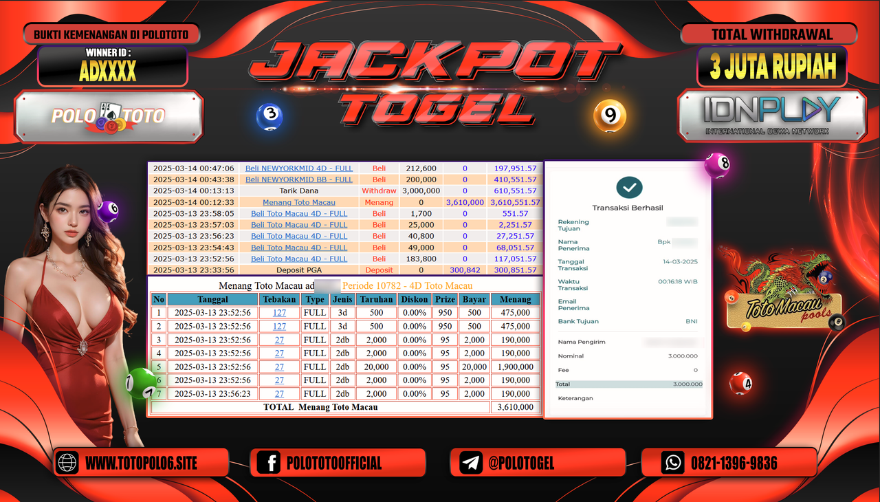 POLOTOTO JACKPOT TOGEL TOTO MACAU Rp.3.000.000,-