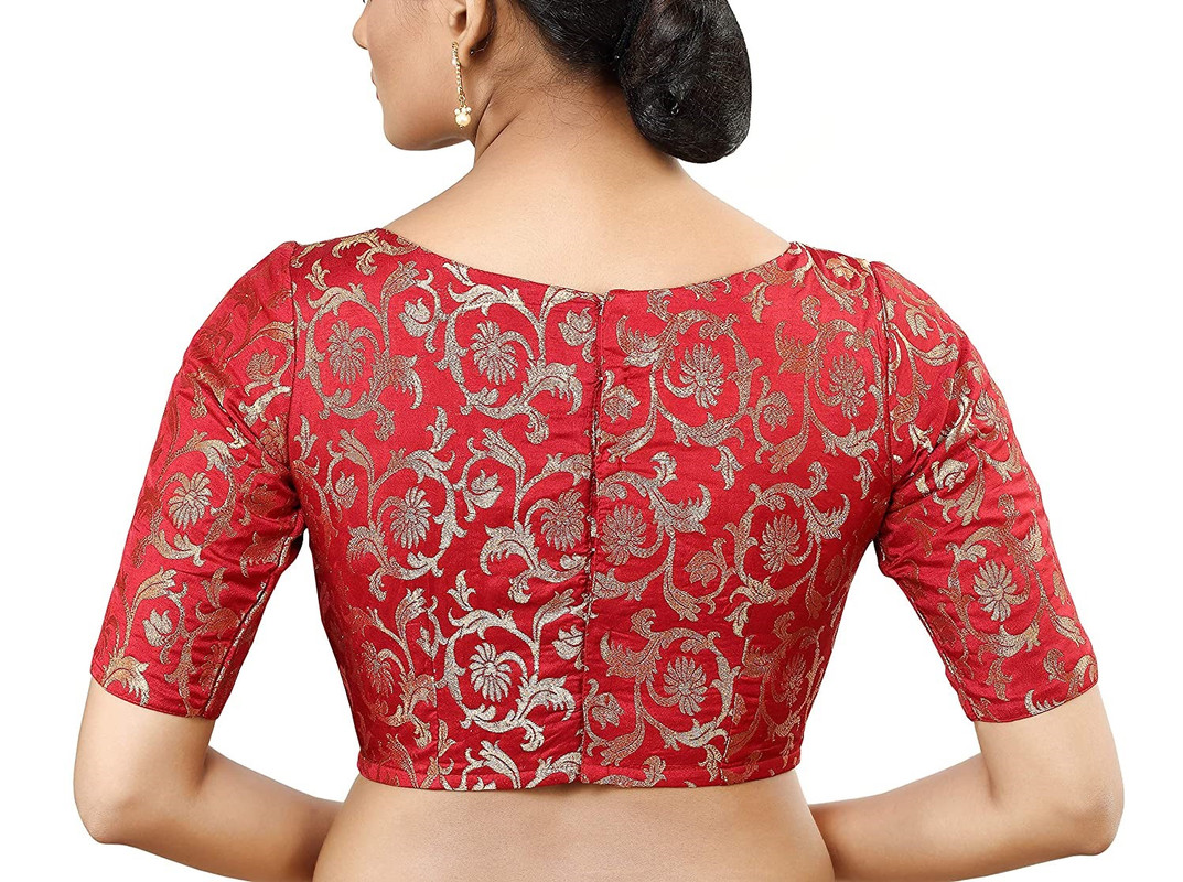 Blusa para mujer brocado de seda cosida saris diseño tradicional choli recortada - Imagen 14 de 27