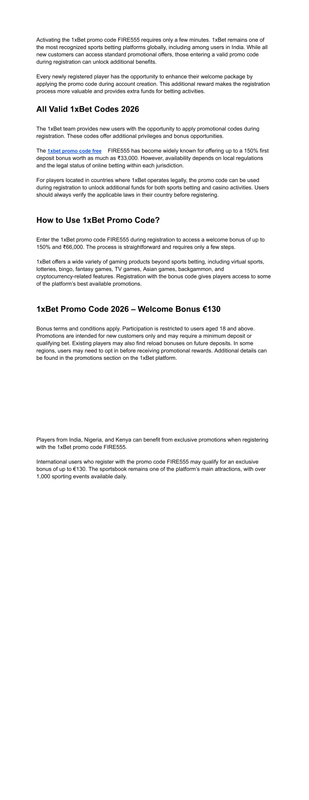 1x Bet Promo Code 2026 FIRE555 130 for Sports Signup Deal