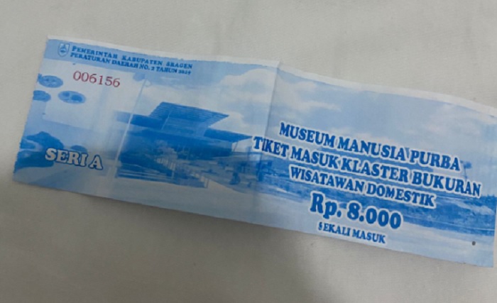 Tiket masuk Museum Manusia Purba Klaster Bukuran dibanderol seharga Rp 8.000 per orang.